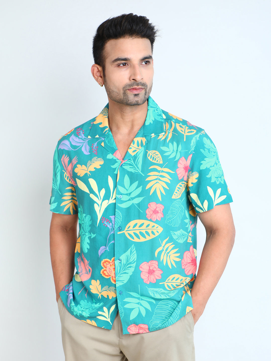 Relaxed Fit Mens Printed Casual Shirt (SS26-BIRDRETRO)