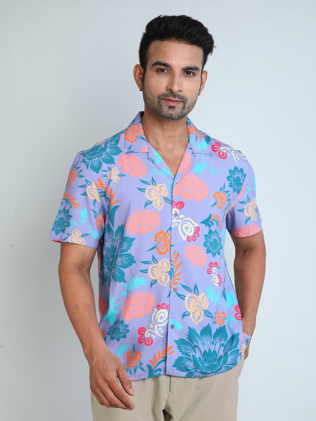 Relaxed Fit Mens Printed Casual Shirt (SS26-LAVENDOR)
