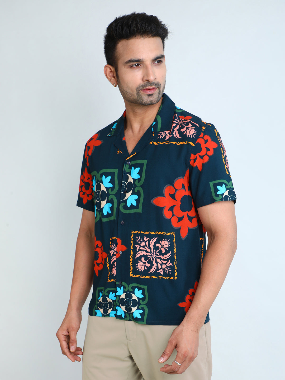 Relaxed Fit Mens Printed Casual Shirt (SS26-AZULEZO)