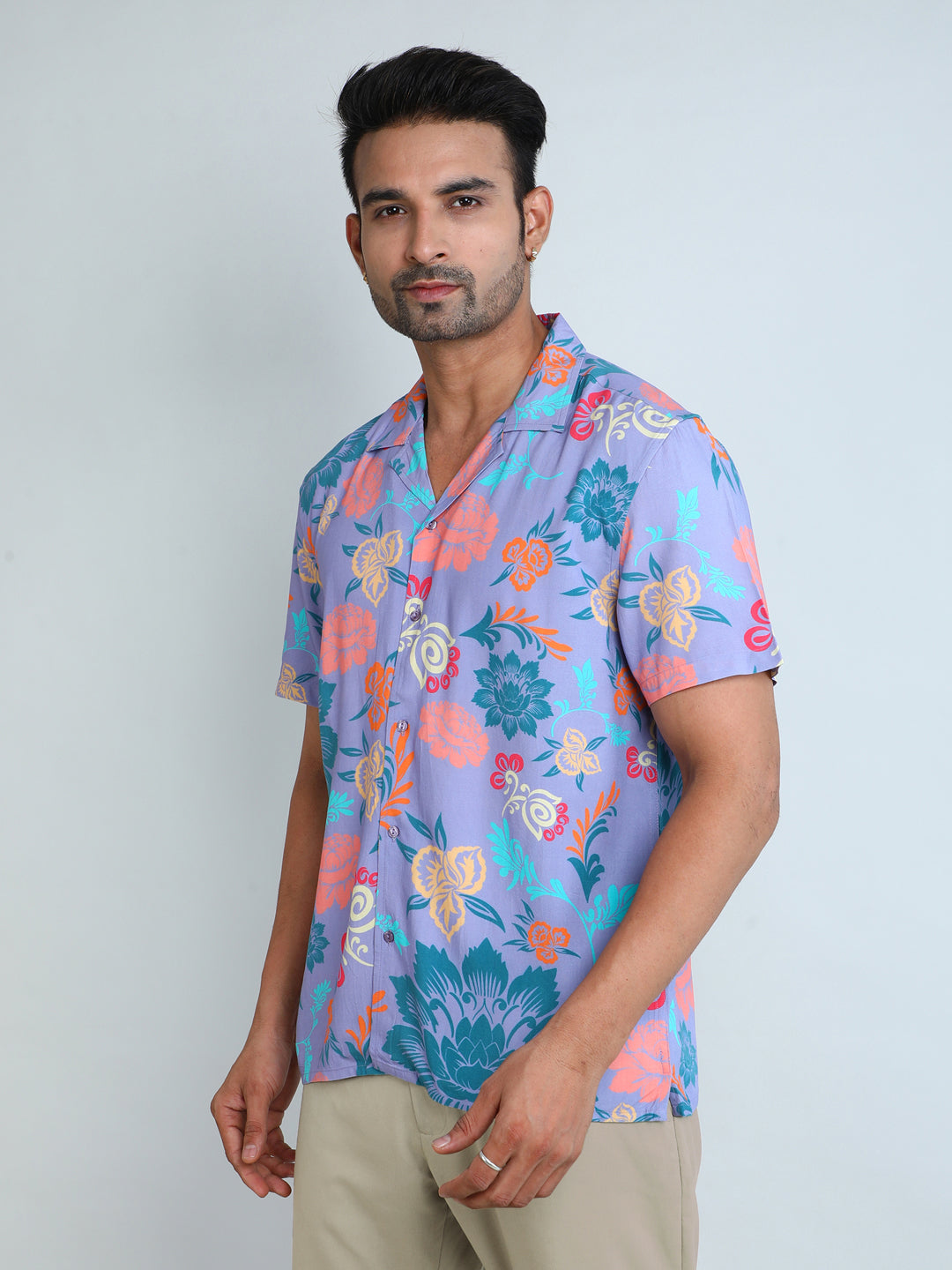 Relaxed Fit Mens Printed Casual Shirt (SS26-LAVENDOR)