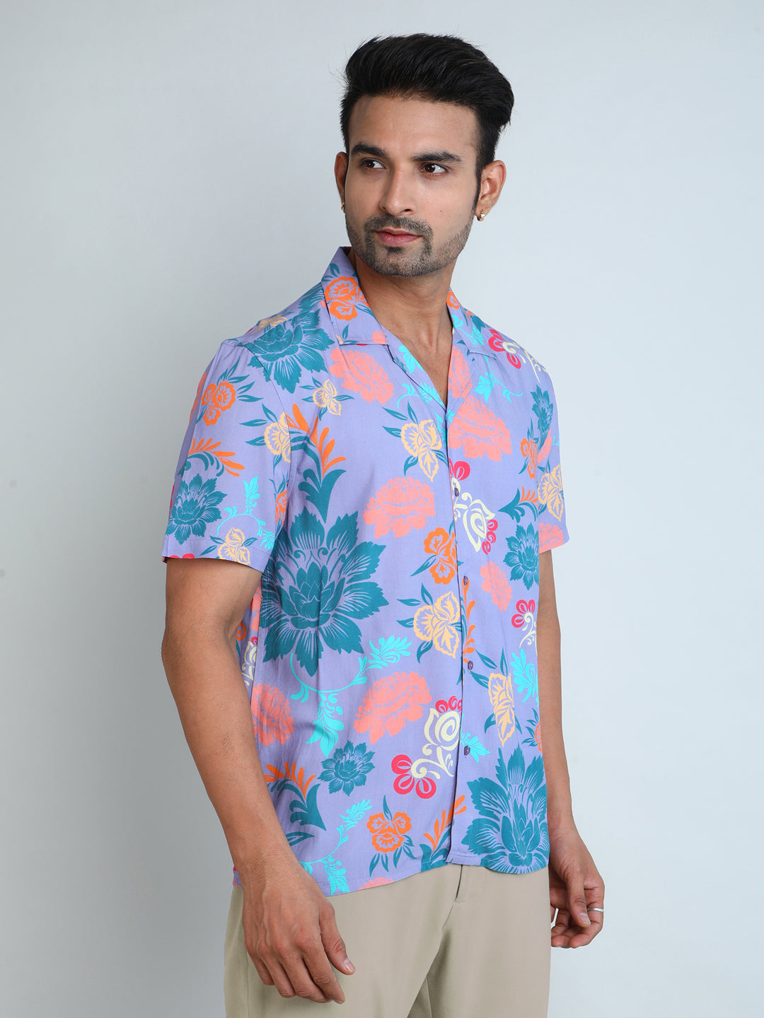 Relaxed Fit Mens Printed Casual Shirt (SS26-LAVENDOR)