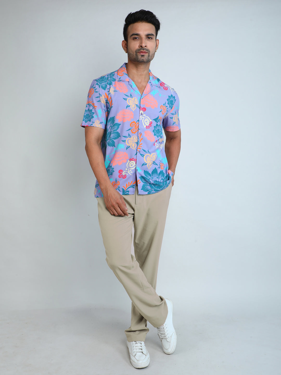 Relaxed Fit Mens Printed Casual Shirt (SS26-LAVENDOR)