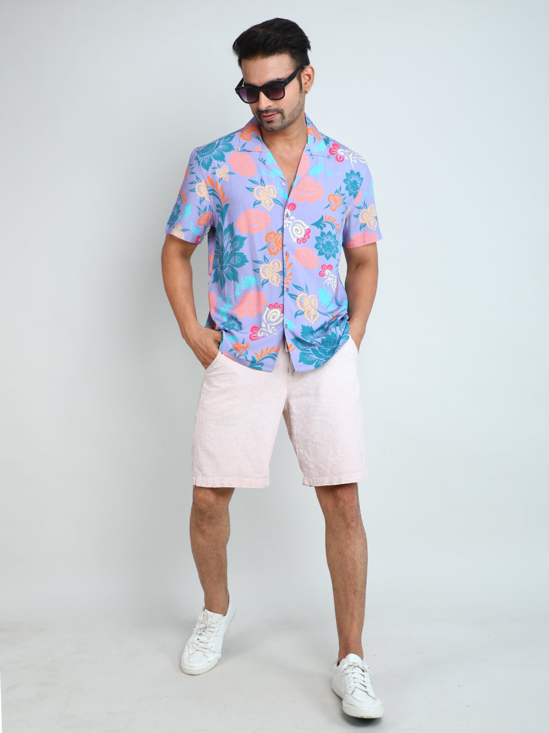 Relaxed Fit Mens Printed Casual Shirt (SS26-LAVENDOR)