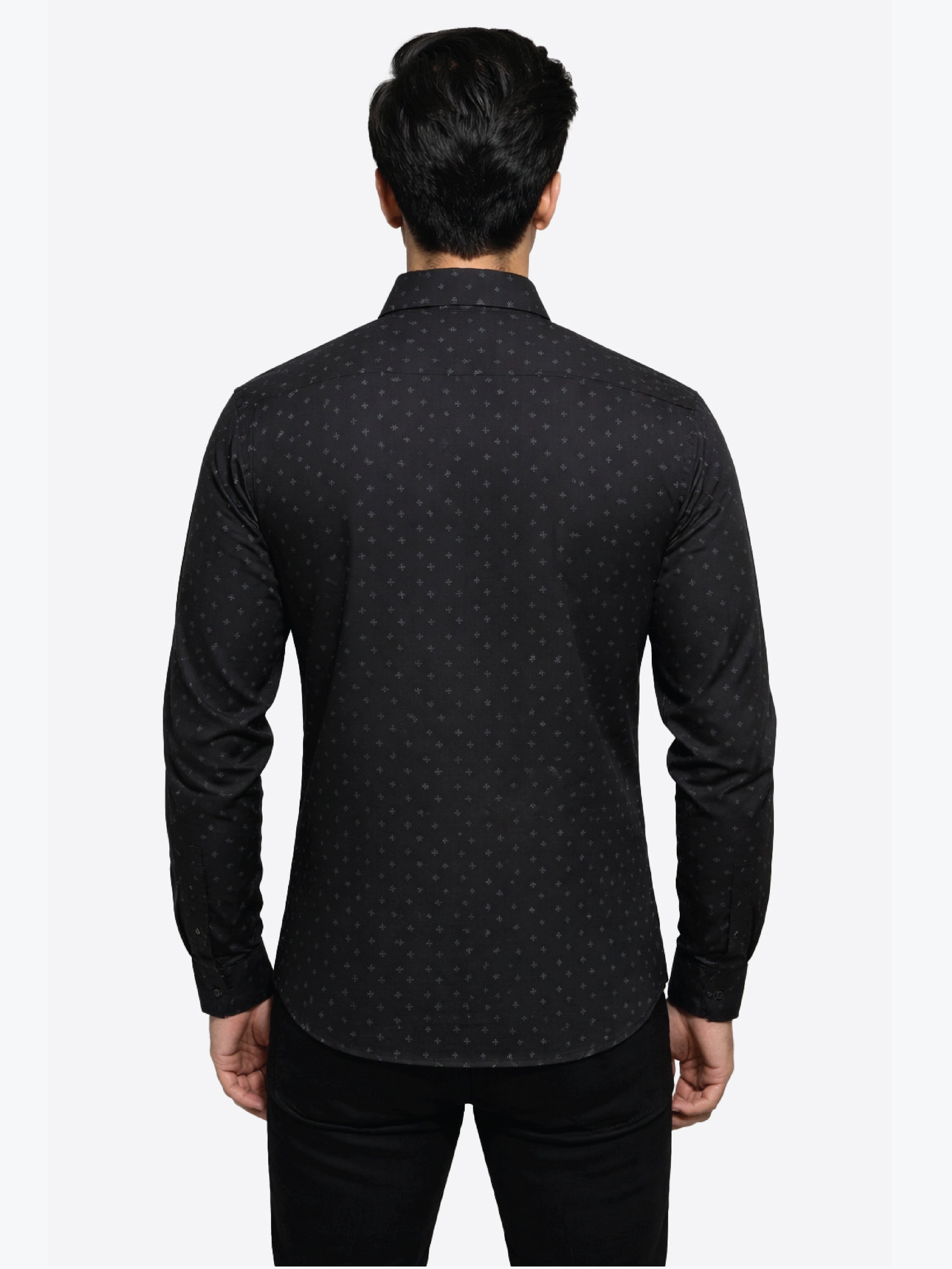 Active Fit Men's Shirt with Origami Pattern - Full Sleeves - Black