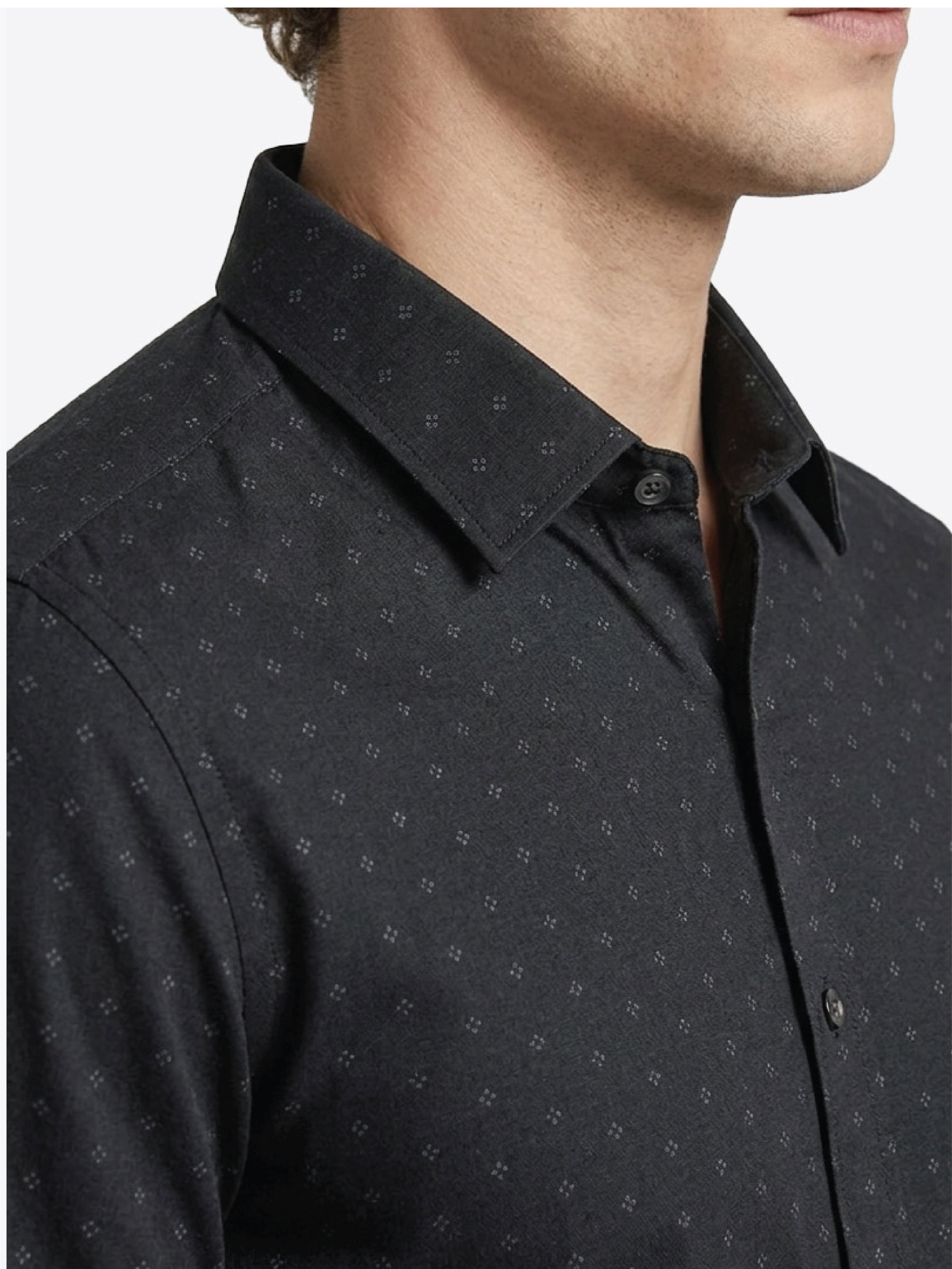 Active Fit Men's Shirt with Rhombus Pattern - Full Sleeves - Black