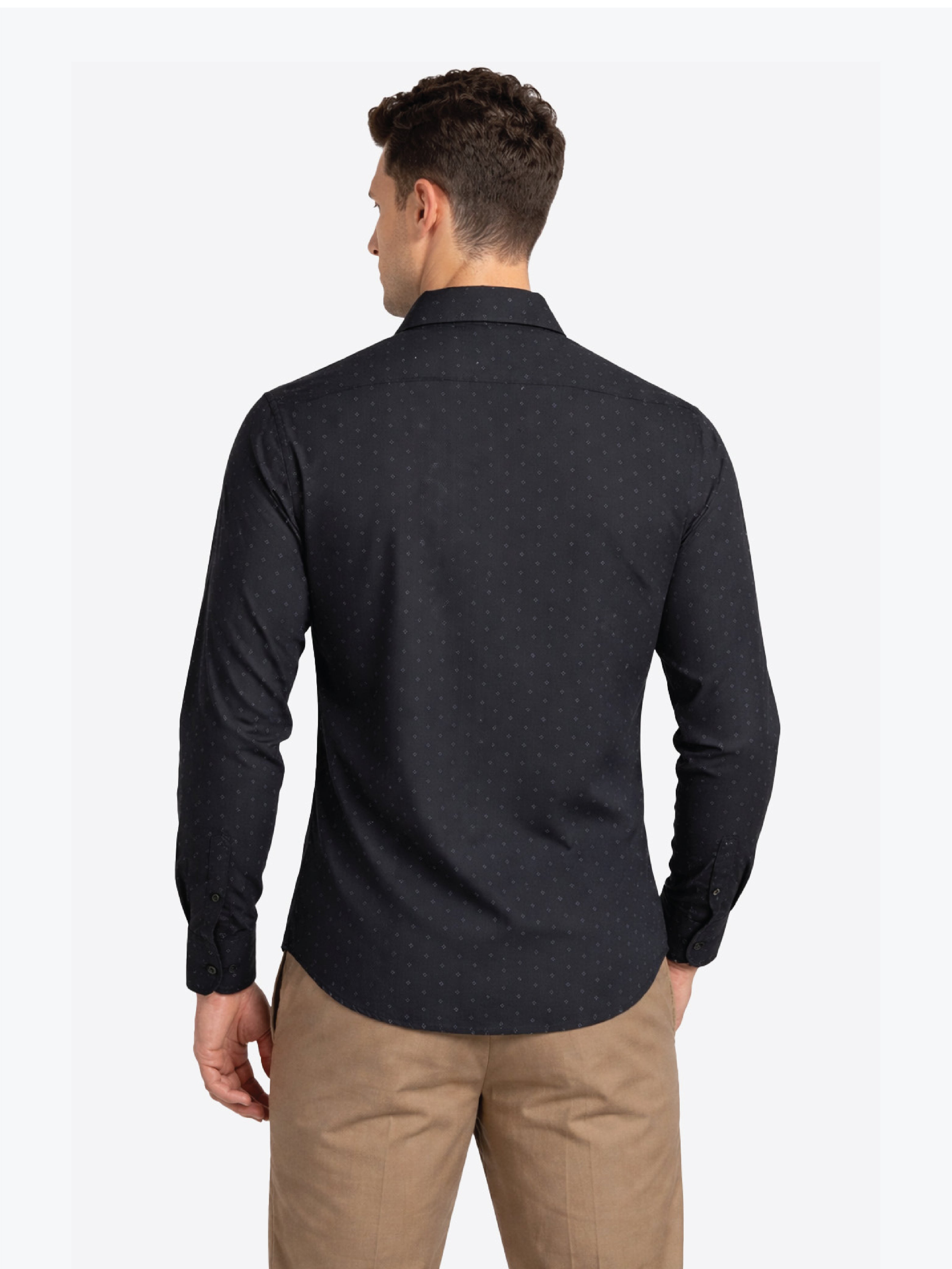 Active Fit Men's Shirt with Rhombus Pattern - Full Sleeves - Black