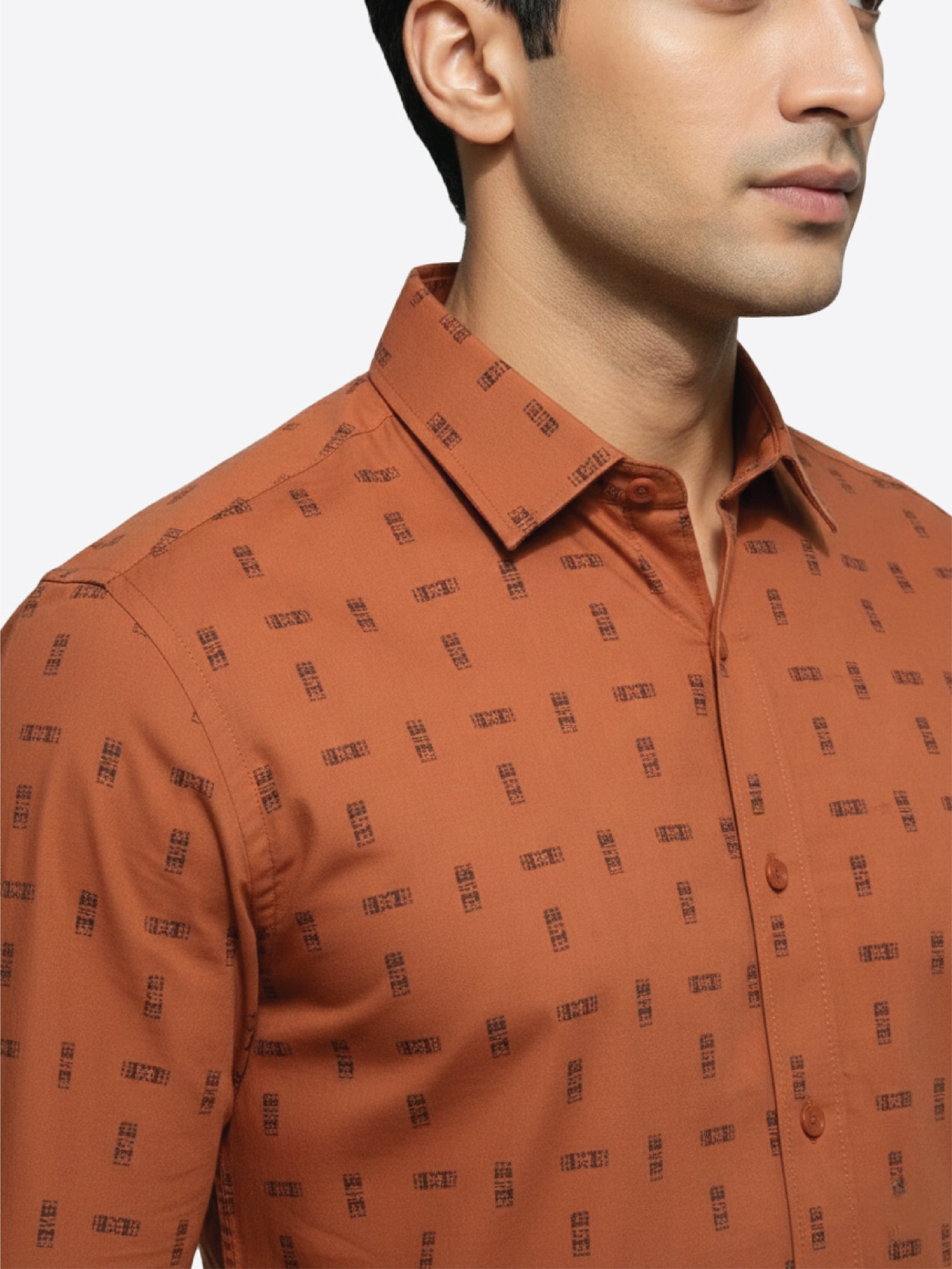 Active Fit Men's Shirt with Tribal Pattern - Full Sleeves - Rust Orange