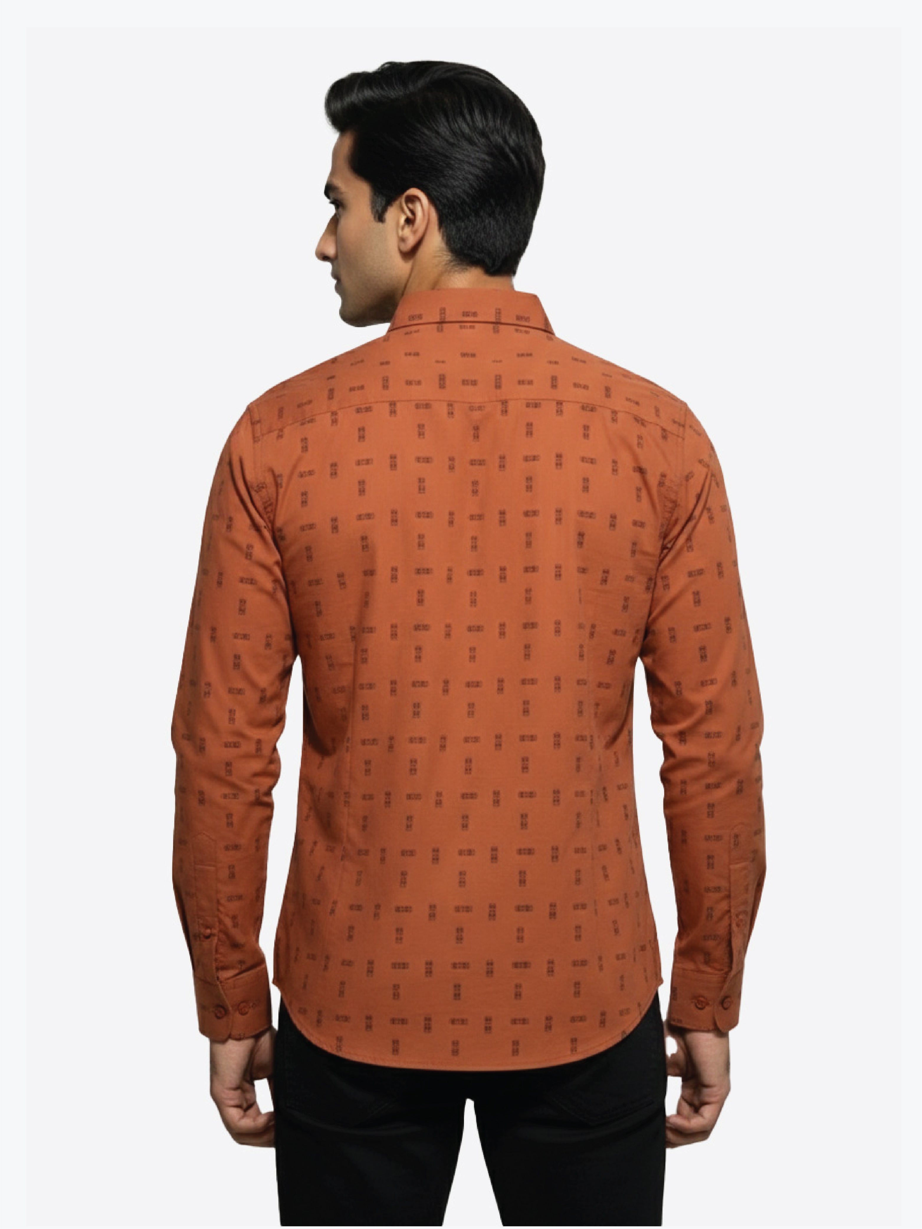 Active Fit Men's Shirt with Tribal Pattern - Full Sleeves - Rust Orange